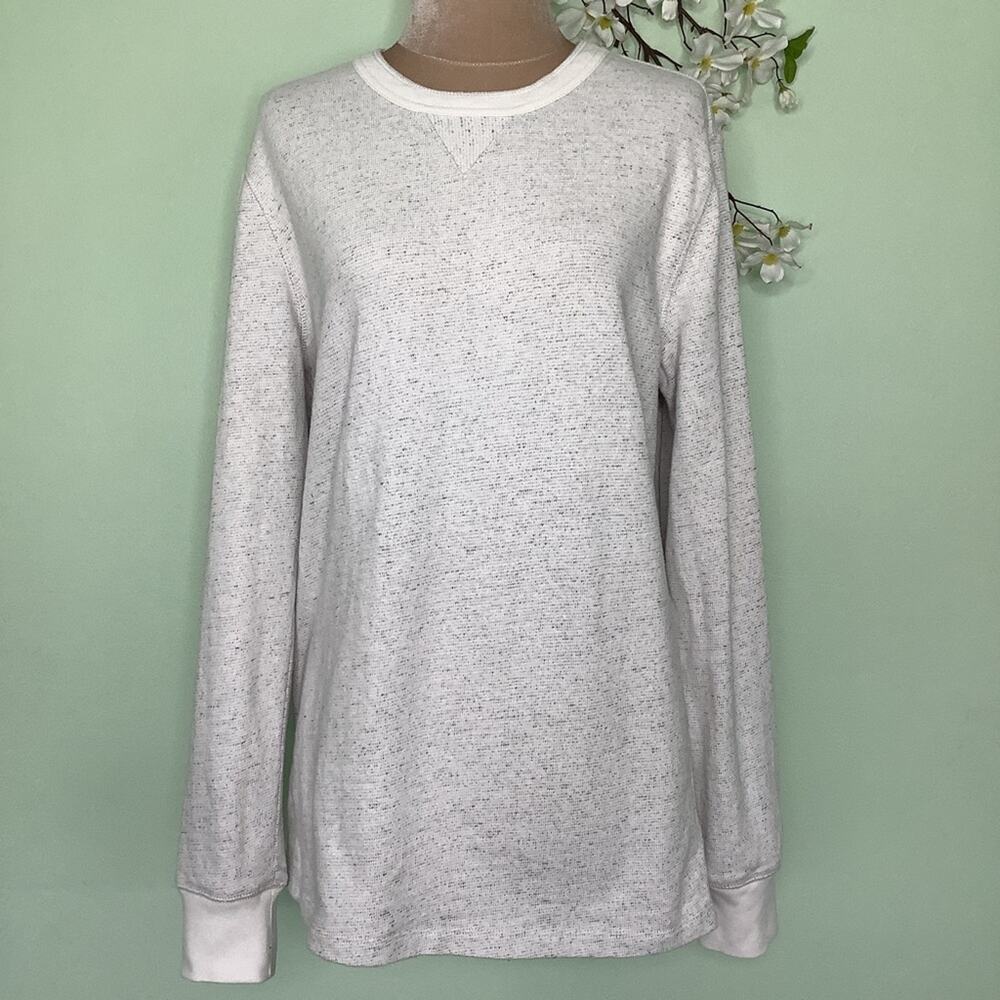 GAP Dorito Long Sleeve 100% Cotton Slub Thermal Boyfriend Sweatshirt in Snow Cap